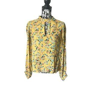 Anthropologie Maeve Floral Balloon Sleeve Yellow Blue Keyhole Front Size 10